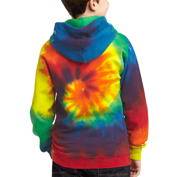 Port & Co Youth Tie Dye Pullover Hooded Sweatshirt, Rainbow, Back view