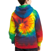 Port & Co Youth Tie Dye Pullover Hooded Sweatshirt, Rainbow, Back view