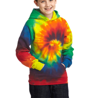 Port & Co Youth Tie Dye Pullover Hooded Sweatshirt, Rainbow, Front view