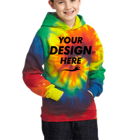 Port & Co Youth Tie Dye Pullover Hooded Sweatshirt, Rainbow, Front view, Mockup