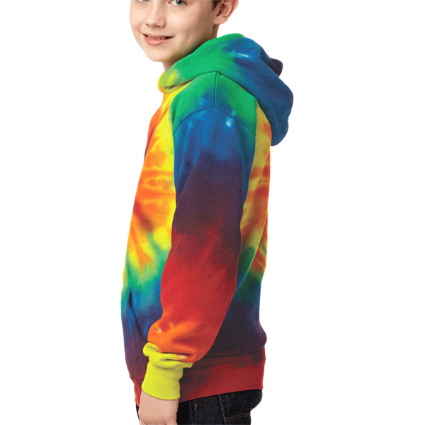 Port & Co Youth Tie Dye Pullover Hooded Sweatshirt, Rainbow, Youth Left Sleeve (Long) view