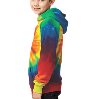 Port & Co Youth Tie Dye Pullover Hooded Sweatshirt, Rainbow, Youth Left Sleeve (Long) view