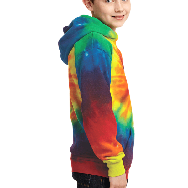 Port & Co Youth Tie Dye Pullover Hooded Sweatshirt, Rainbow, Youth Right Sleeve (Long) view