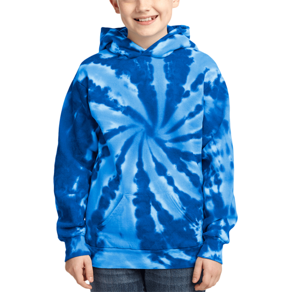 Port & Co Youth Tie Dye Pullover Hooded Sweatshirt, Royal, Front view