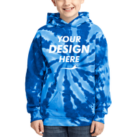 Port & Co Youth Tie Dye Pullover Hooded Sweatshirt, Royal, Front view, Mockup