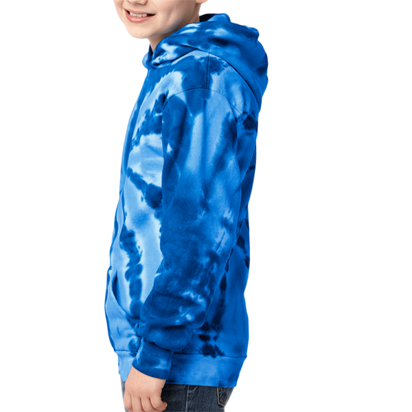 Port & Co Youth Tie Dye Pullover Hooded Sweatshirt, Royal, Youth Left Sleeve (Long) view