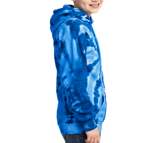 Port & Co Youth Tie Dye Pullover Hooded Sweatshirt, Royal, Youth Right Sleeve (Long) view