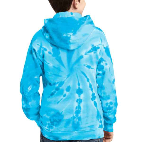 Port & Co Youth Tie Dye Pullover Hooded Sweatshirt, Turquoise, Back view