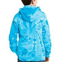 Port & Co Youth Tie Dye Pullover Hooded Sweatshirt, Turquoise, Back view