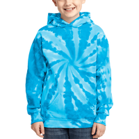 Port & Co Youth Tie Dye Pullover Hooded Sweatshirt, Turquoise, Front view