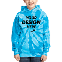 Port & Co Youth Tie Dye Pullover Hooded Sweatshirt, Turquoise, Front view, Mockup