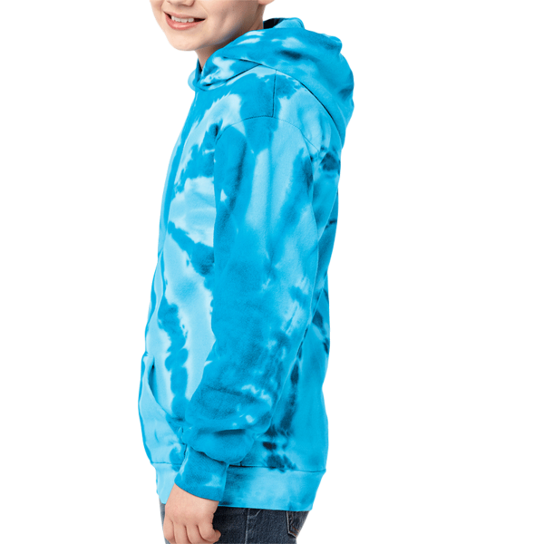 Port & Co Youth Tie Dye Pullover Hooded Sweatshirt, Turquoise, Youth Left Sleeve (Long) view