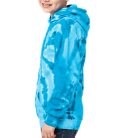 Port & Co Youth Tie Dye Pullover Hooded Sweatshirt, Turquoise, Youth Left Sleeve (Long) view