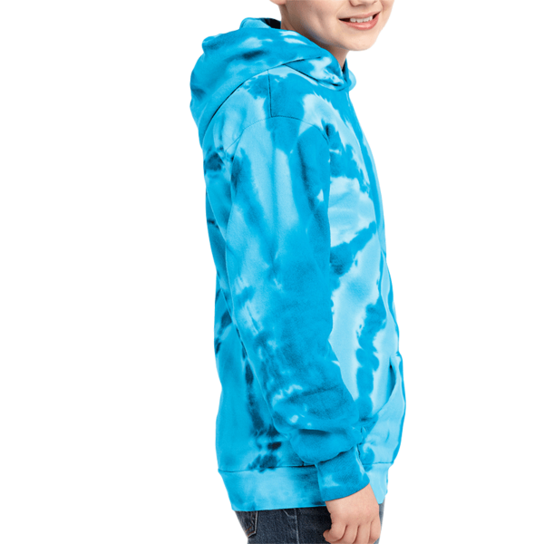 Port & Co Youth Tie Dye Pullover Hooded Sweatshirt, Turquoise, Youth Right Sleeve (Long) view