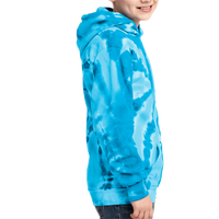 Port & Co Youth Tie Dye Pullover Hooded Sweatshirt, Turquoise, Youth Right Sleeve (Long) view