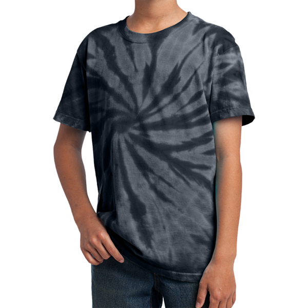 Port & Co Youth Tie Dye Tee, Black, Front view