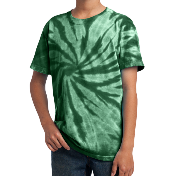 Port & Co Youth Tie Dye Tee, Forest Green, Front view