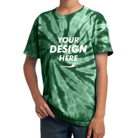 Port & Co Youth Tie Dye Tee, Forest Green, Front view, Mockup