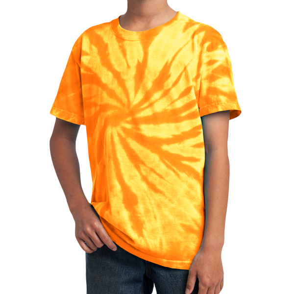Port & Co Youth Tie Dye Tee, Gold, Front view