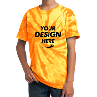 Port & Co Youth Tie Dye Tee, Gold, Front view, Mockup