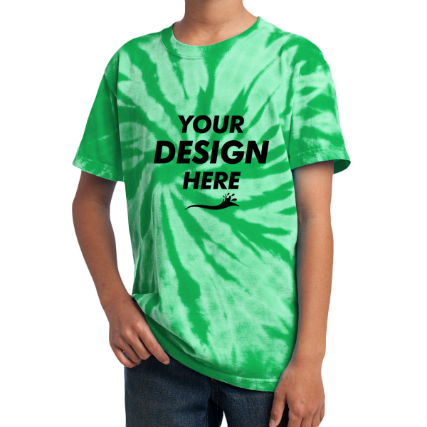 Port & Co Youth Tie Dye Tee, Kelly, Front view, Mockup