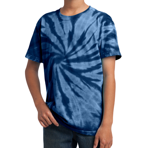 Port & Co Youth Tie Dye Tee, Navy, Front view