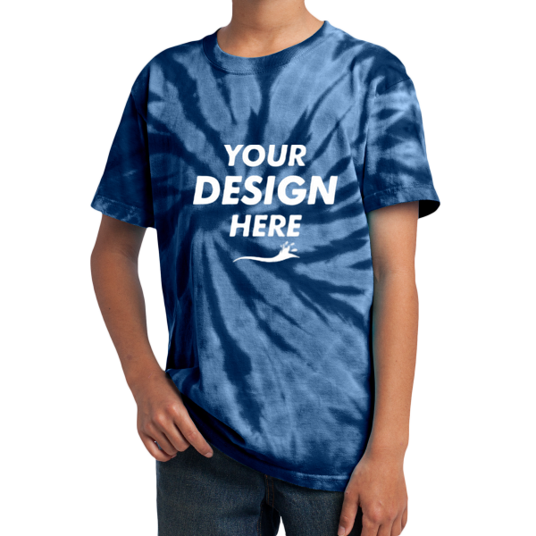 Port & Co Youth Tie Dye Tee, Navy, Front view, Mockup