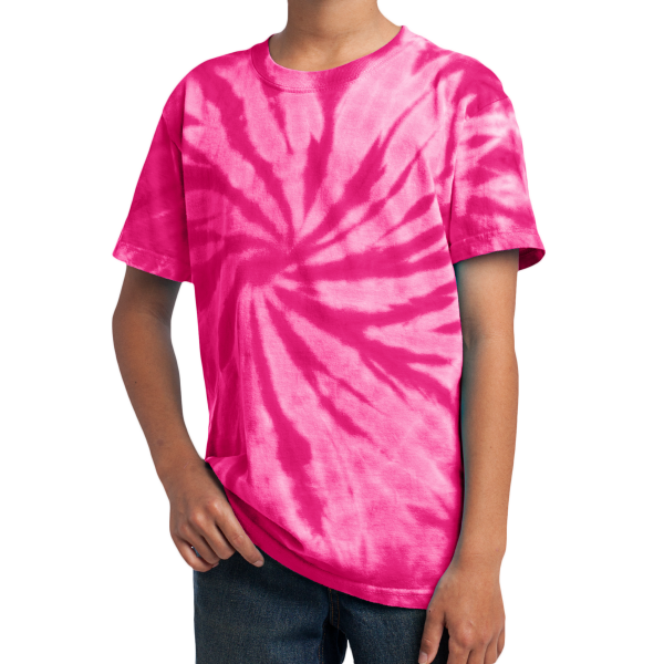 Port & Co Youth Tie Dye Tee, Pink, Front view