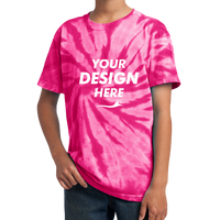 Port & Co Youth Tie Dye Tee, Pink, Front view, Mockup