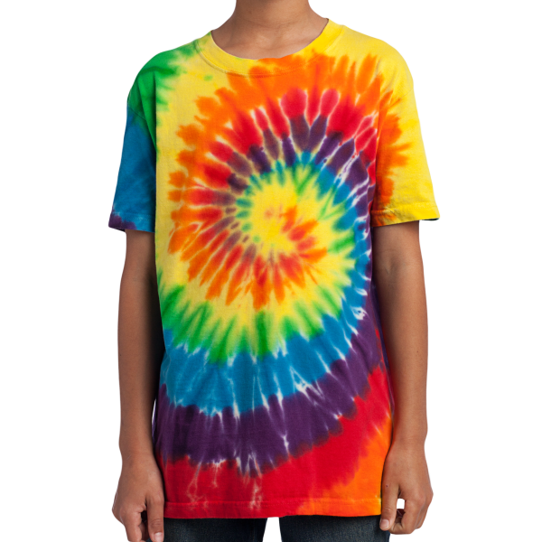 Port & Co Youth Tie Dye Tee, Rainbow, Front view