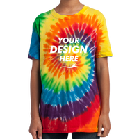 Port & Co Youth Tie Dye Tee, Rainbow, Front view, Mockup