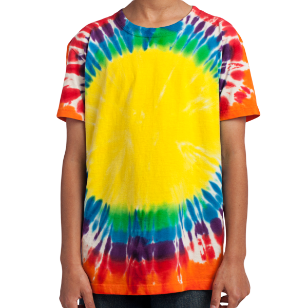 Port & Co Youth Window Tie Dye Tee, Rainbow, Front view