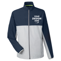 Puma Golf Men's 1st Mile Wind Jacket, Navy Blazer / High Rise, Front view, Mockup