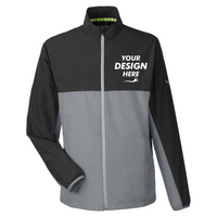 Puma Golf Men's 1st Mile Wind Jacket, Puma Black / Quiet Shade, Front view, Mockup