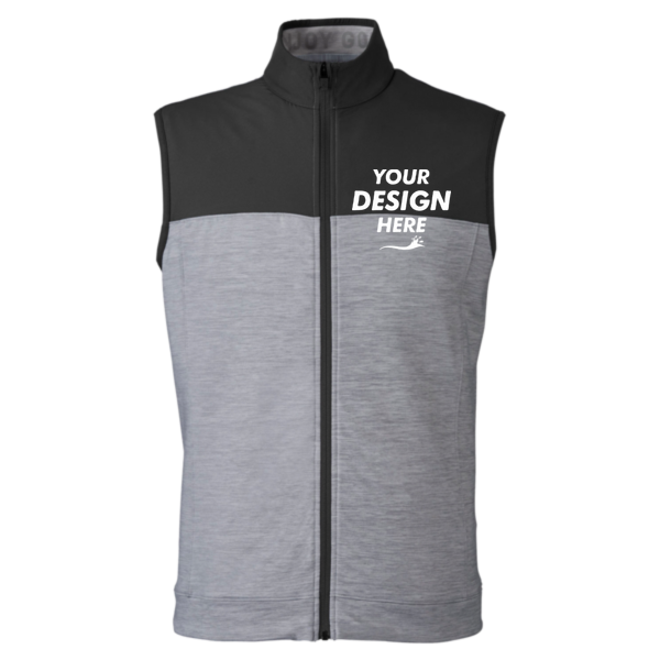Puma Golf Men's Cloudspun Colorblock Vest, Puma Black / Quiet Shade Heather, Front view, Mockup