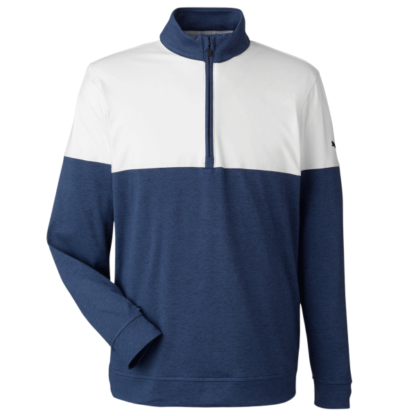 Puma Golf Men's Cloudspun Warm Up Quarter-Zip Pullover, Peacoat / Bright White, Front view