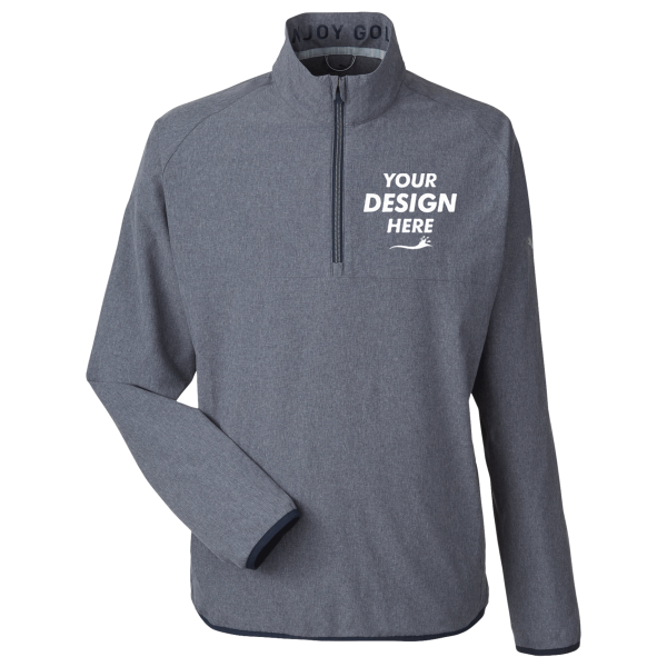 Puma Golf Men's Coastal Woven Quarter-Zip Pullover, Navy Blazer Heather, Front view, Mockup