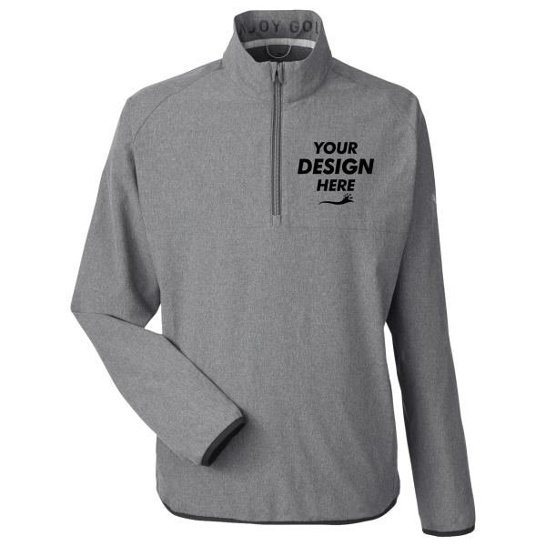 Puma Golf Men's Coastal Woven Quarter-Zip Pullover, Puma Black Heather, Front view, Mockup