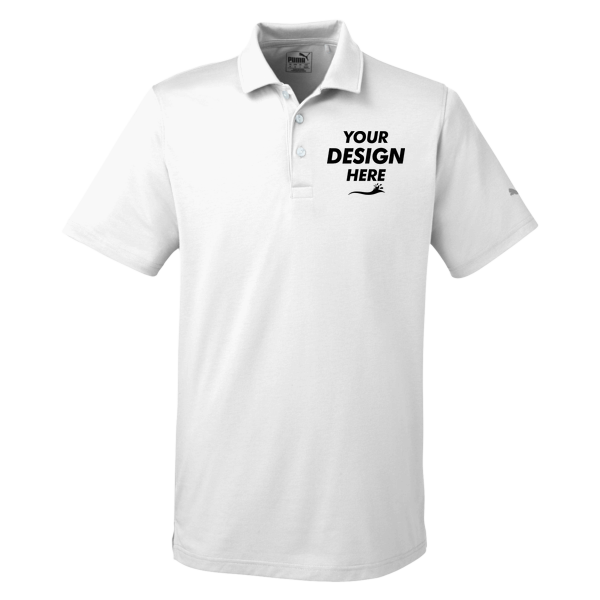 Puma Golf Men's Fusion Polo, Bright White, Front view, Mockup