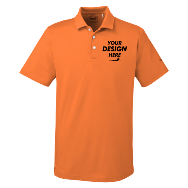 Puma Golf Men's Fusion Polo, Vibrant Orange, Front view, Mockup