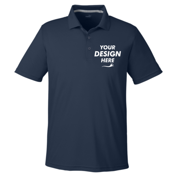 Puma Golf Men's Gamer Golf Polo, Navy Blazer, Front view, Mockup