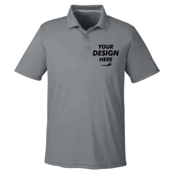 Puma Golf Men's Gamer Golf Polo, Quiet Shade, Front view, Mockup