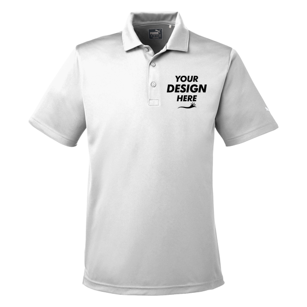 Puma Golf Men's Icon Golf Polo, Bright White / Bright White, Front view, Mockup