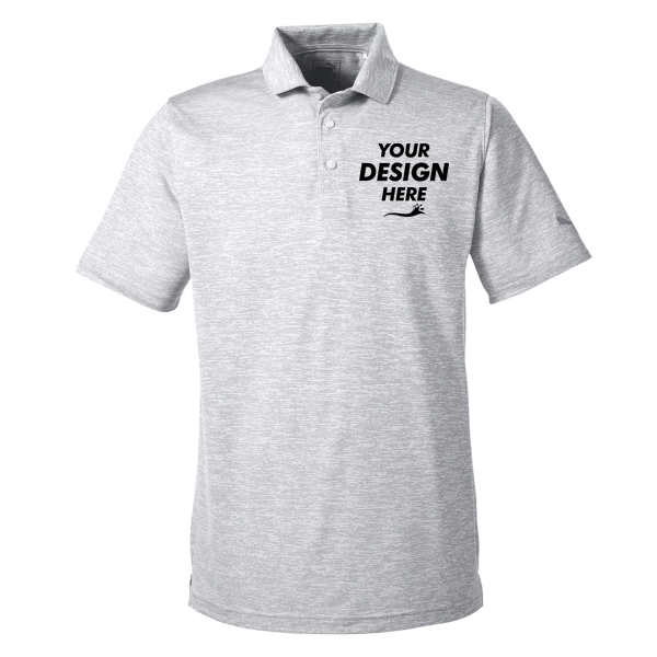 Puma Golf Men's Icon Heather Polo, Bright White, Front view, Mockup