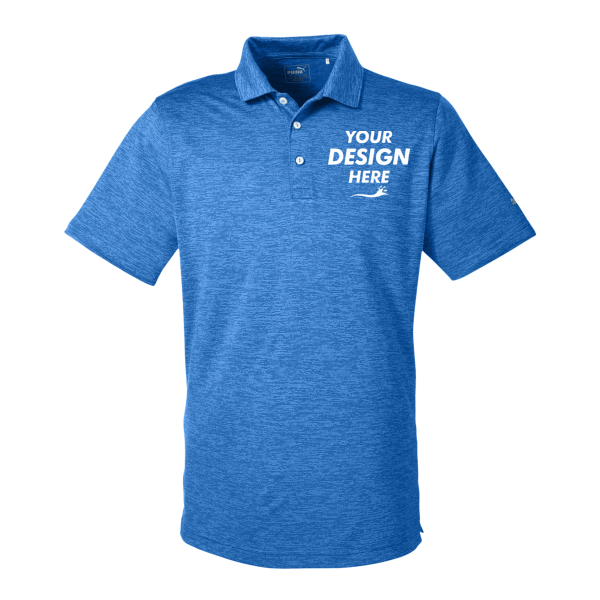 Puma Golf Men's Icon Heather Polo, Lapis Blue, Front view, Mockup