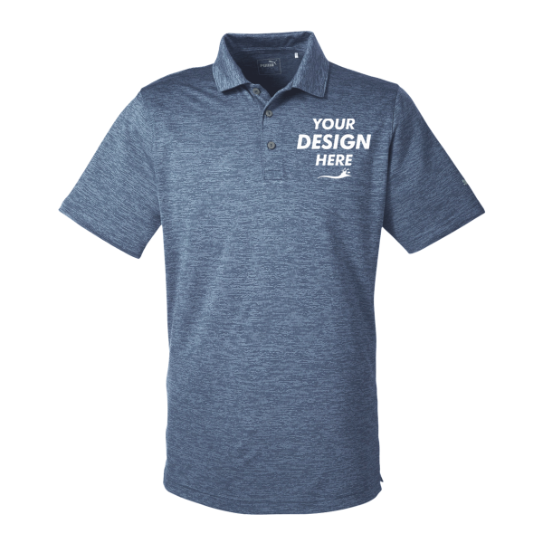 Puma Golf Men's Icon Heather Polo, Peacoat, Front view, Mockup