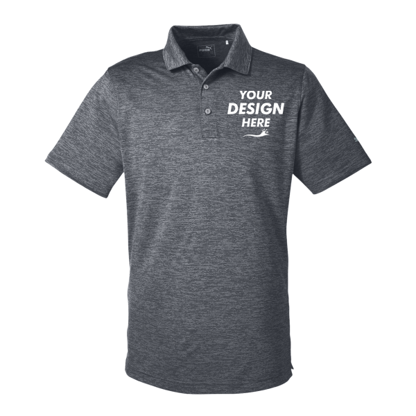 Puma Golf Men's Icon Heather Polo, Puma Black, Front view, Mockup