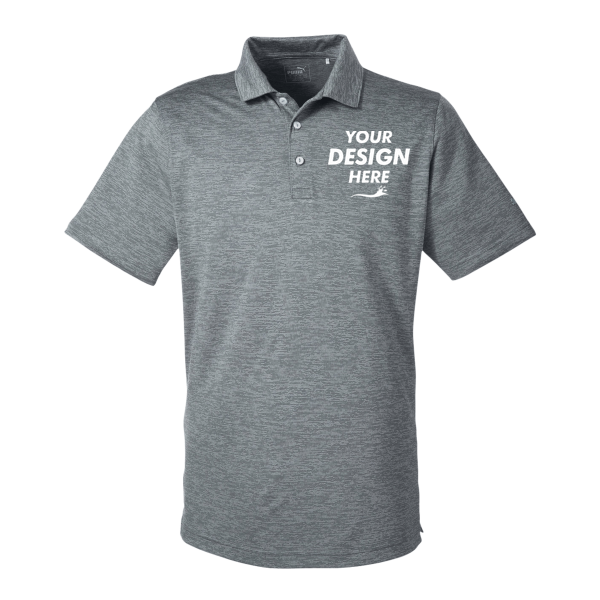 Puma Golf Men's Icon Heather Polo, Quiet Shade, Front view, Mockup
