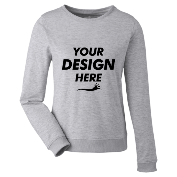 Puma Golf Women's Cloudspun Crewneck Sweatshirt, Light Grey Heather, Front view, Mockup