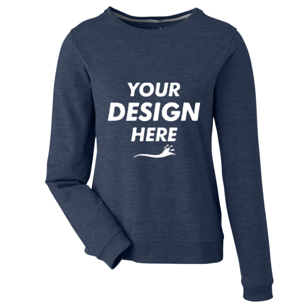 Puma Golf Women's Cloudspun Crewneck Sweatshirt, Navy Blazer Heather, Front view, Mockup
